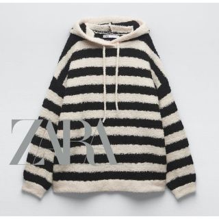 ザラ(ZARA)の新品タグ付き★ZARA ボーダー ニット パーカー フード オーバーサイズ(ニット/セーター)