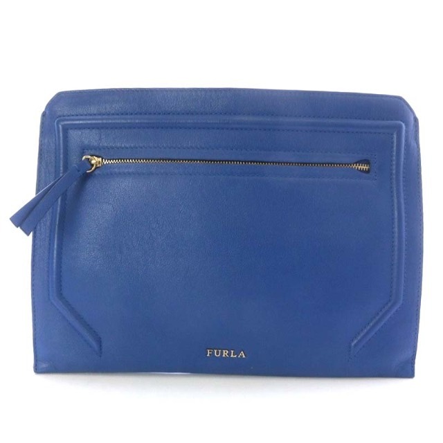 フルラ FURLA クラッチバッグ ハンドバッグ レザー 青 | フリマアプリ ラクマ