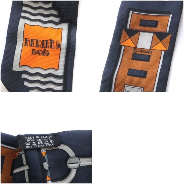 Hermes(エルメス)のエルメス ツイリー スカーフ カレ アン ブックル シルク 黒 オレンジ レディースのファッション小物(バンダナ/スカーフ)の商品写真