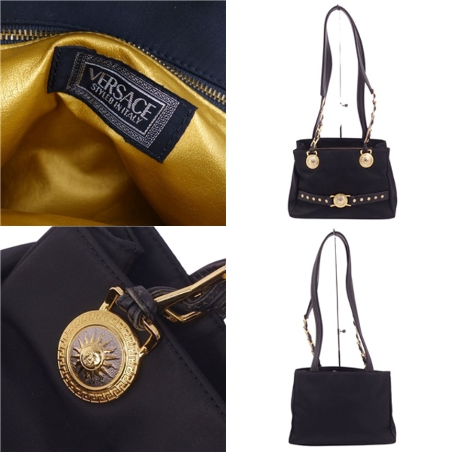 VERSACE(ヴェルサーチ)のヴェルサーチ VERSACE バッグ ショルダーバッグ メデューサ金具 キャンバス レザー カバン 鞄 レディース ブラック レディースのバッグ(ショルダーバッグ)の商品写真