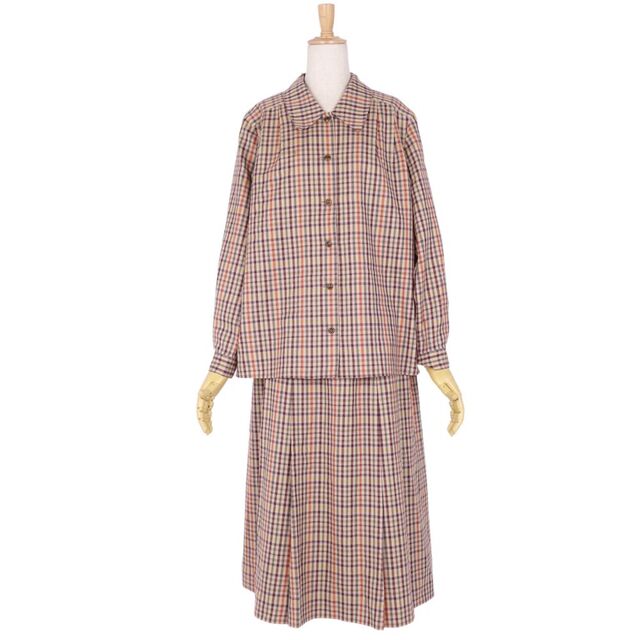 BURBERRY(バーバリー)のVintage バーバリー Burberrys セットアップ スカートスーツ シャツ スカート チェック ウール レディース ジャケット：13BR(XL相当) スカート：15(XL相当) ブラウン レディースのフォーマル/ドレス(スーツ)の商品写真