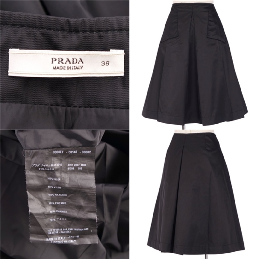 美品 プラダ PRADA スカート プリーツスカート フレアスカート ひざ丈 無地 ナイロン ボトムス レディース 38(S相当) ブラック 美品 プラダ PRADA スカート プリーツスカート フレアスカート ひざ丈 無地 ナイロン ボトムス レディース 38(S相当) ブラック