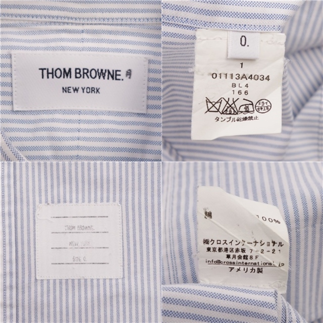 THOM BROWNE(トムブラウン)の美品 トムブラウン THOM BROWNE シャツ ボタンダウンシャツ ロングスリーブ ストライプ コットン トップス メンズ 0(XS相当) ホワイト/ブルー メンズのトップス(シャツ)の商品写真