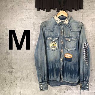 『M』エム (M) ダメージ加工/ デニムシャツ