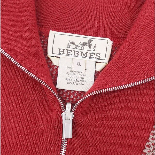 極美品 エルメス HERMES ニット セーター カシミヤ コットン ハーフジップ メンズ 長袖 トップス XL レッド