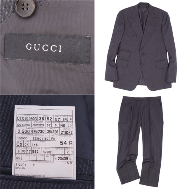 Gucci(グッチ)の美品 グッチ GUCCI セットアップ スーツ テーラードジャケット シングル スラックスパンツ ストライプ メンズ 54(XXL相当) グレー メンズのスーツ(セットアップ)の商品写真