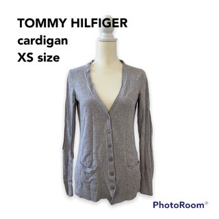 トミーヒルフィガー(TOMMY HILFIGER)のトミーヒルフィガー　ニットカーディガン　無地　グレー　XSサイズ　薄手(カーディガン)