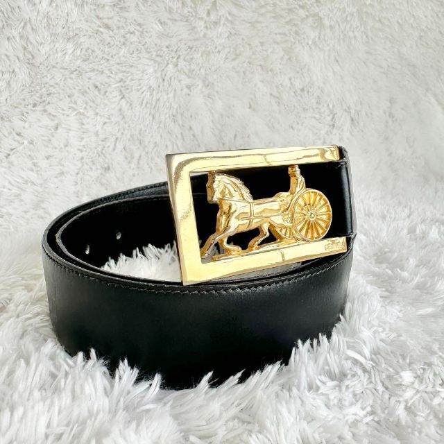 セリーヌ ベルト 馬車金具 馬 バックル ゴールド 黒 ブラック レザー メンズ | フリマアプリ ラクマ