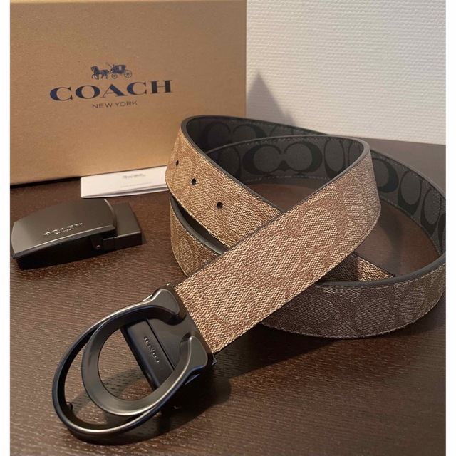 限定価格！COACH3点セットシグネチャーフリーサイズリバーシブルベルト箱付き