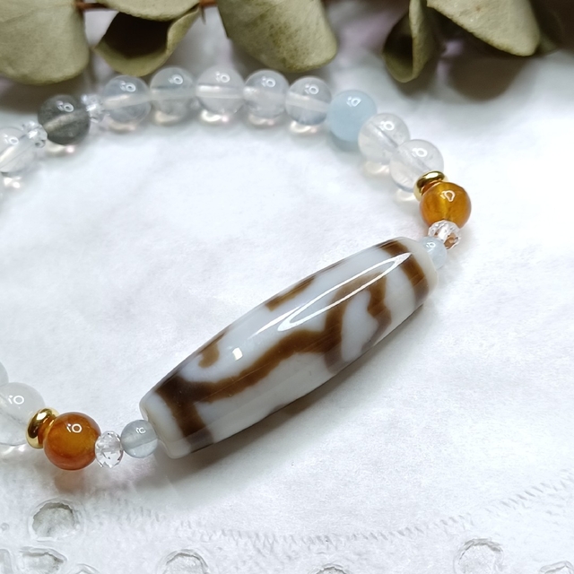 希少品/高級至純天珠】水蓮花白天珠…他 天珠・天然石ブレスレット-