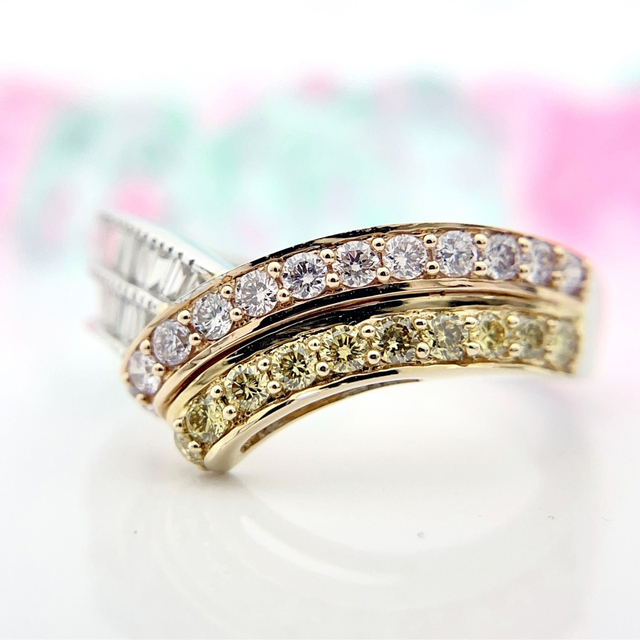【T&CO様専用】K18 天然ピンクダイヤモンド&天然イエローダイヤモンドリング レディースのアクセサリー(リング(指輪))の商品写真