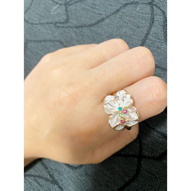 （1133）14号 ピンクゴールドピンクホワイトフラワー高級大きめお花のリング レディースのアクセサリー(リング(指輪))の商品写真