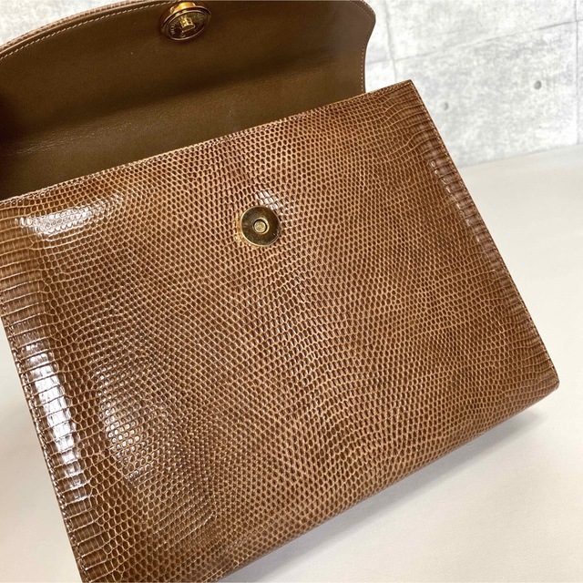 美品】WAKO 銀座和光 リザード革 ゴールド金具 ブラウン ハンドバッグ