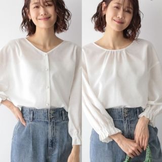 グローバルワーク(GLOBAL WORK)の【美品】GLOBAL WORK フレンチリネンイージーケアブラウス　L(シャツ/ブラウス(長袖/七分))