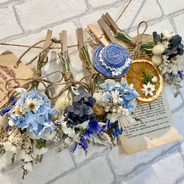 ドライフラワー スワッグ ガーランド❁896青ブルー 花束 ギフト プレゼント