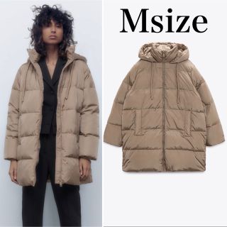 ザラ(ZARA)の新品タグ付き ZARA 今期 フード付ダウンジャケットコート ブラウン(ダウンコート)