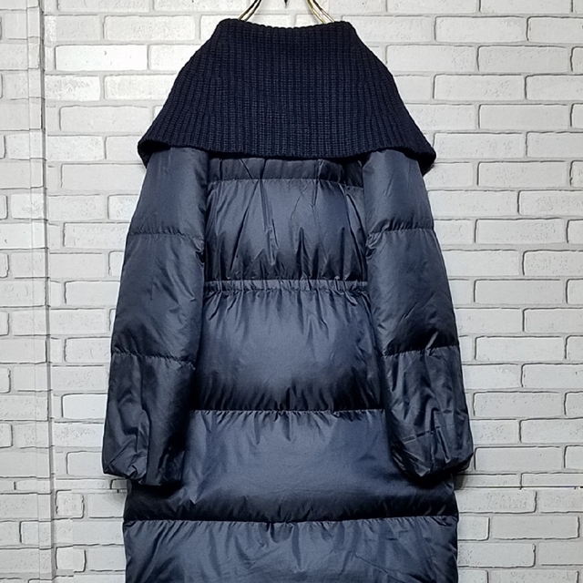 【theory】セオリー ニット切り替え ロングダウンコート S ネイビー