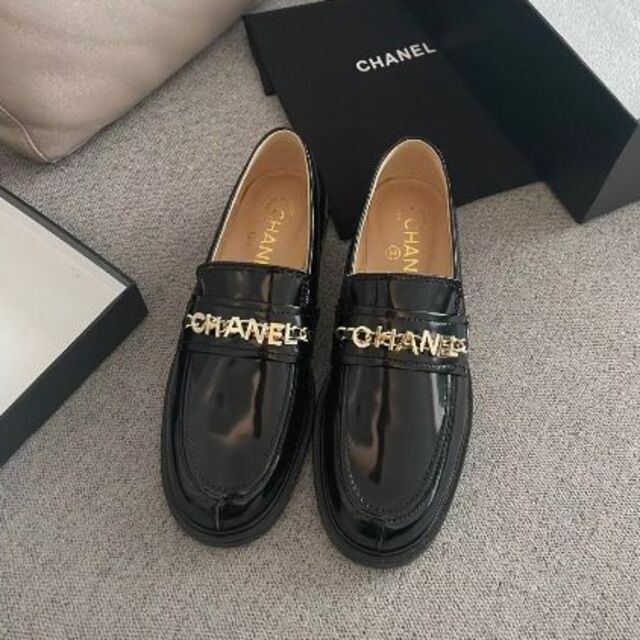 ヒート CHANEL シャネル スエード シューズ ローファー 紐 ブラック 38