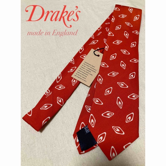 【新品】Drake's／ドレイクス／ネクタイ／小紋柄／スクエア／オレンジ