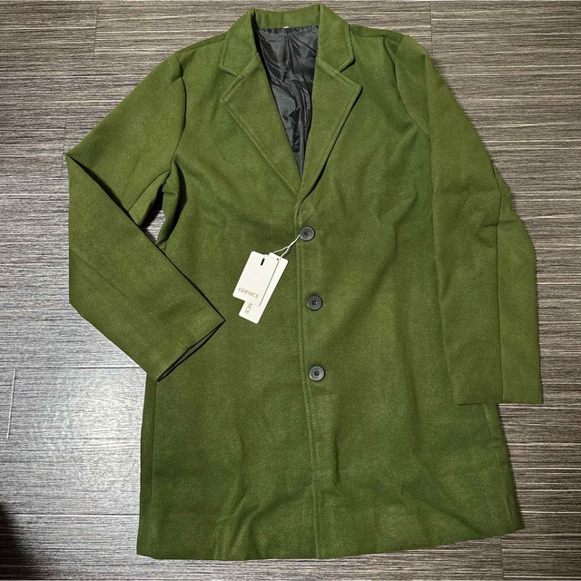 10%off❣️ODFMCE コート メンズ ロング ジャケット グリーン レディースのジャケット/アウター(チェスターコート)の商品写真