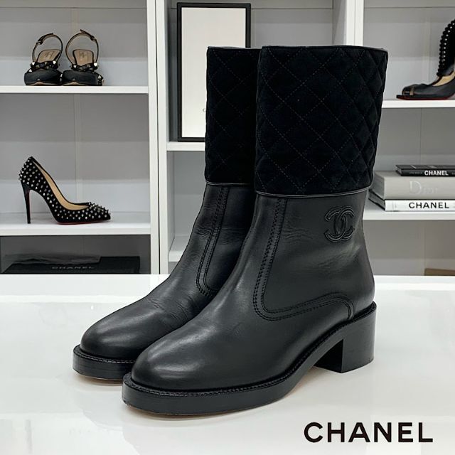 CHANEL - 5996 シャネル レザー スエード ココマーク マトラッセ ショートブーツ