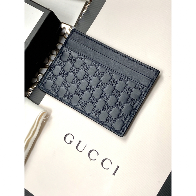 GUCCI シマレザー カードケース ダークブルー 未使用品 ギフトにも! | フリマアプリ ラクマ