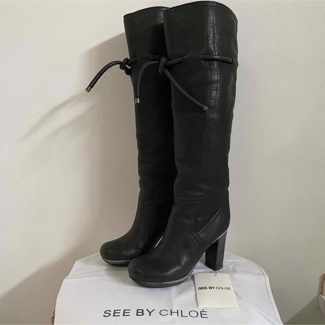 SEE BY CHLOE(シーバイクロエ)のSEE BY CHLOE 本革レザー×裏ボア太ヒール　ロングブーツ35 22.5 レディースの靴/シューズ(ブーツ)の商品写真