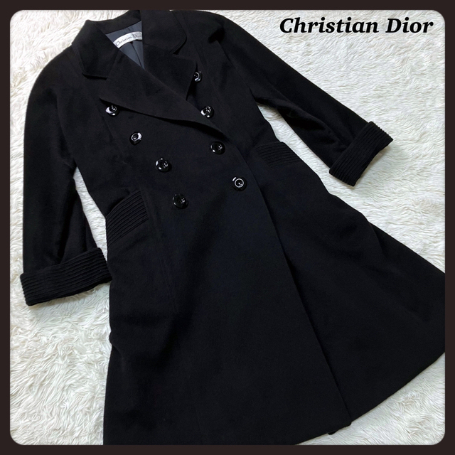 Christian Dior(クリスチャンディオール)の☆希少☆ クリスチャンディオール ロングコート 黒 カシミヤ アンゴラ混 9号 レディースのジャケット/アウター(ロングコート)の商品写真