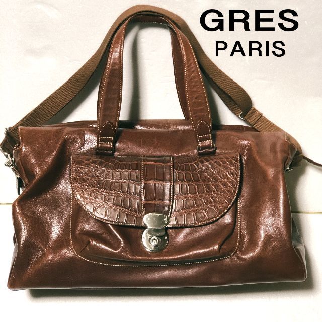 GRES(グレ)のGRES PARIS 2WAY ボストンバッグ/グレパリ レザー×クロコ レディースのバッグ(ボストンバッグ)の商品写真