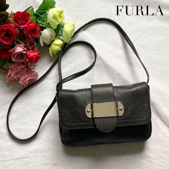 Furla - 【美品】高級感　FURLA フルラ ショルダーバッグ　レザー　ブラック