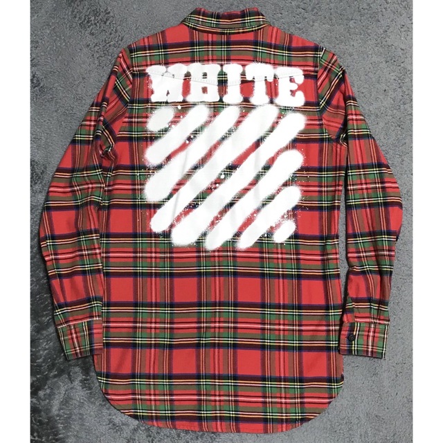激レア】off-white オフホワイト チェックロングシャツ ペイント-