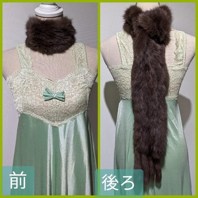 ✨美品です✨ロシアンセーブル編み込みマフラー☆ナチュラルカラー☆140cm レディースのファッション小物(マフラー/ショール)の商品写真