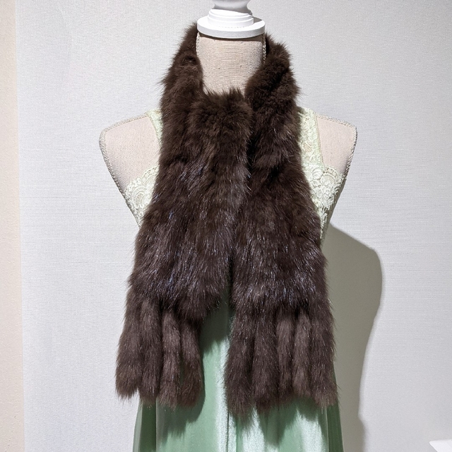 ✨美品です✨ロシアンセーブル編み込みマフラー☆ナチュラルカラー
