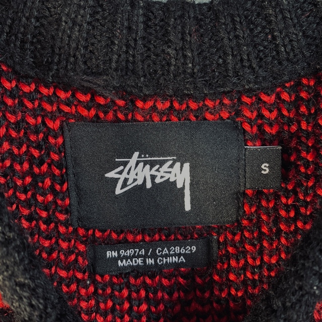 stussy レッド/ブラック ハウンドトゥース柄ニット セーター