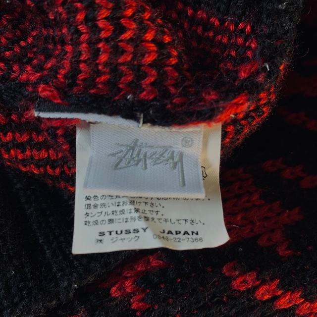 stussy レッド/ブラック ハウンドトゥース柄ニット セーター