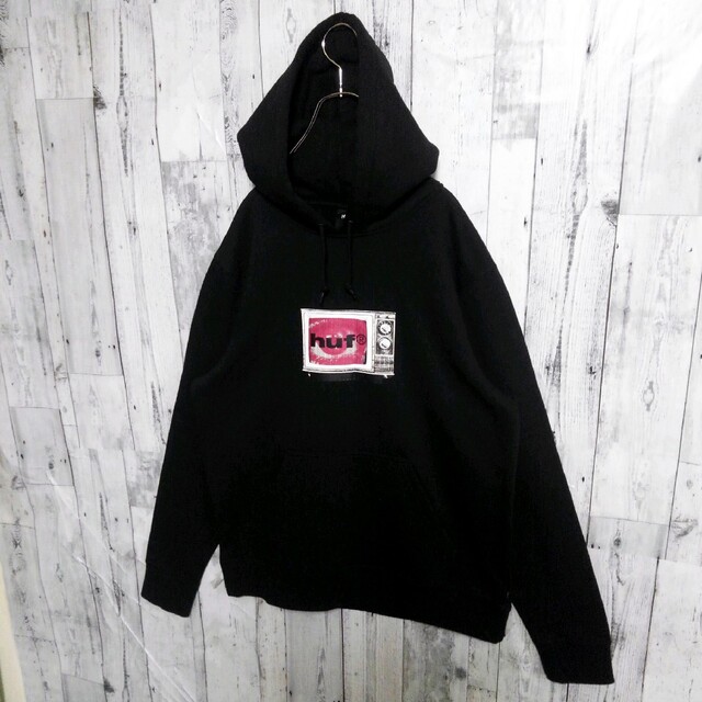《HUF(ハフ)》ブラウン菅TVロゴ 裏起毛プルオーバーパーカー