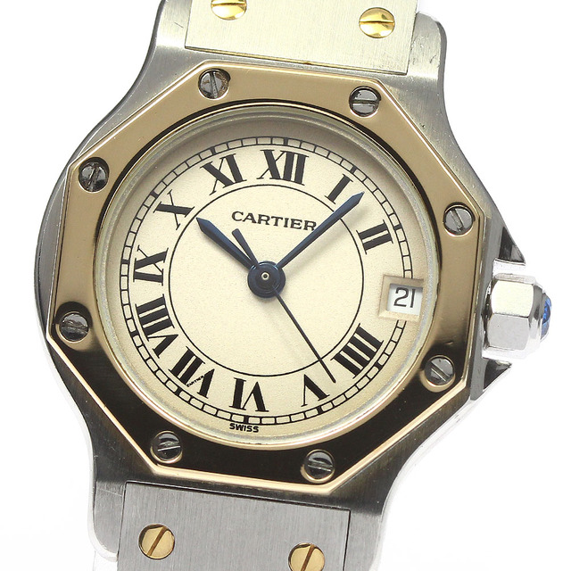 【返品送料無料】 Cartier レディース_730522 クォーツ W2001683 デイト サントスオクタゴンSM 【CARTIER】カルティエ - 腕時計