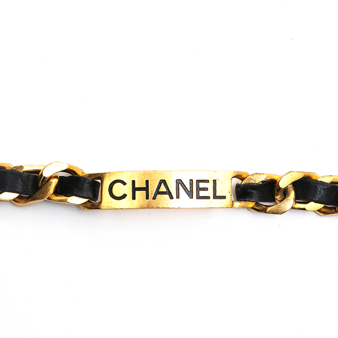 シャネル CHANEL ロゴプレート チェーンレザー ブレスレット 7