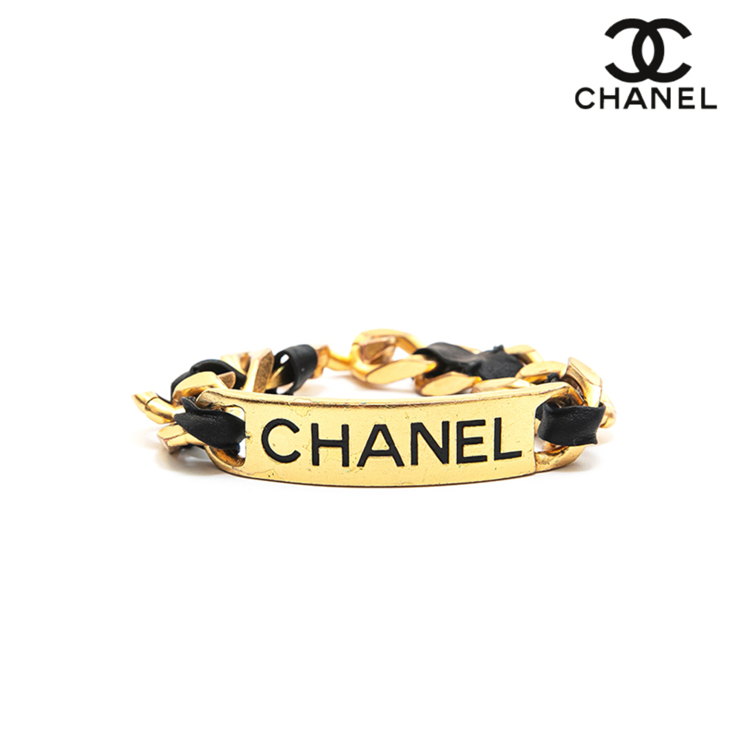 シャネル CHANEL ロゴプレート チェーンレザー ブレスレット