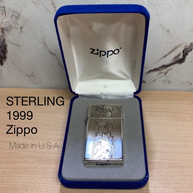 90's VTG＊Zippo スターリング シルバー＊彫刻＊スリム＊送料込＊即買