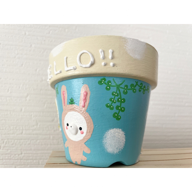3号鉢 リメイク鉢 リメ鉢 うさぎのサボくま 3号鉢 リメイク鉢 リメ鉢 うさぎのサボくま
