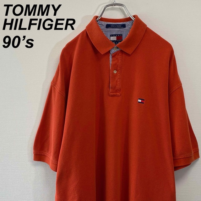 TOMMY HILFIGER(トミーヒルフィガー)の古着 90s トミーヒルフィガー 半袖 ポロシャツ XL 刺繍ロゴ 鹿の子 メンズのトップス(ポロシャツ)の商品写真