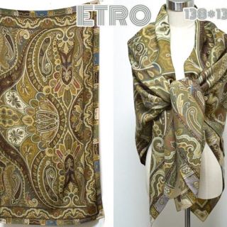 エトロ(ETRO)のエトロ■138×138センチ/ペイズリー柄大判ストール ショール ウール×シルク(マフラー/ショール)