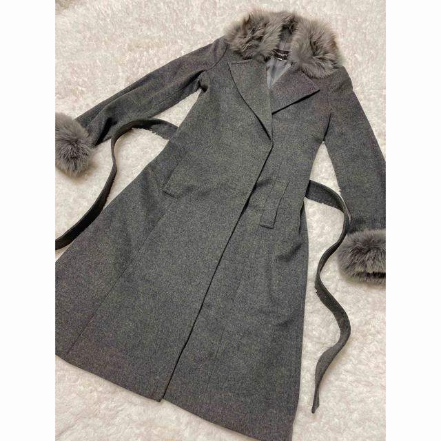 JUSGLITTY ジャスグリッディー カシミヤ混 ベルト付 フォックスファー-