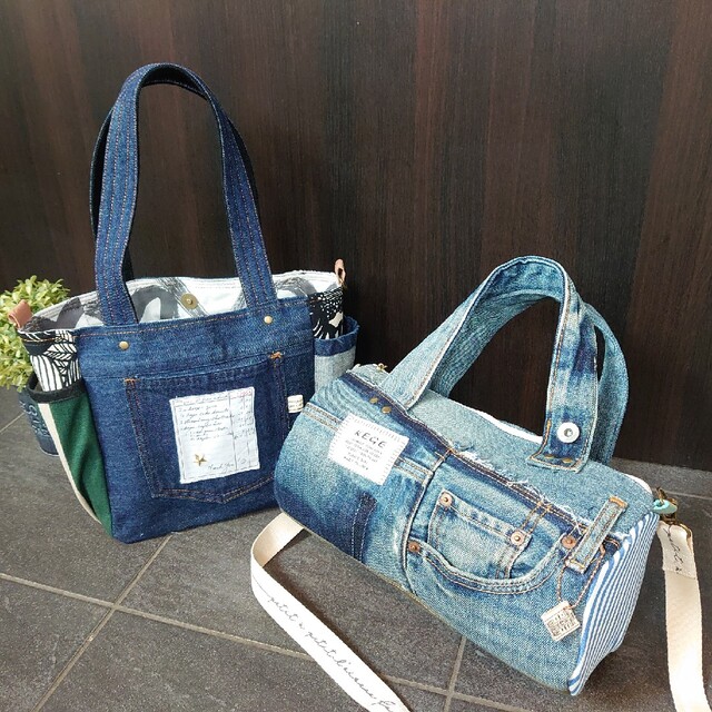 No.176【DENIM✖️ドラム缶型BAG❤️】デニムリメイクボストンバッグ レディースのバッグ(トートバッグ)の商品写真