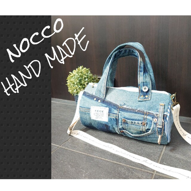 No.176【DENIM✖️ドラム缶型BAG❤️】デニムリメイクボストンバッグ レディースのバッグ(トートバッグ)の商品写真