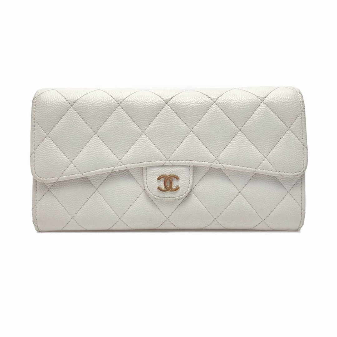 ☆☆CHANEL シャネル マトラッセ フラップ ウォレット AP0241 ホワイト キャビアスキン 長財布 ギャランティカード有