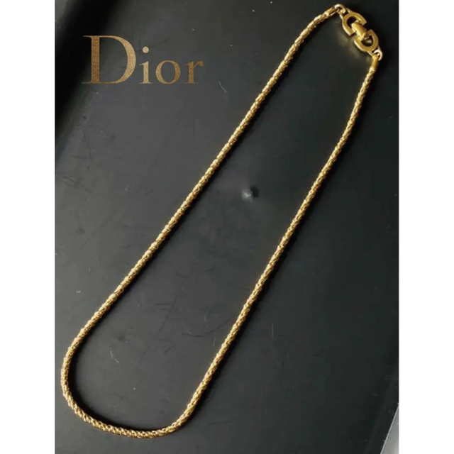 美品　Dior　ディオール　ヴィンテージ　ネックレス　ロゴ　チェーン　ゴールド
