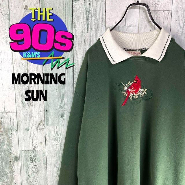 80's MORNING SUN バード刺繍　襟付き　ヴィンテージ トレーナー