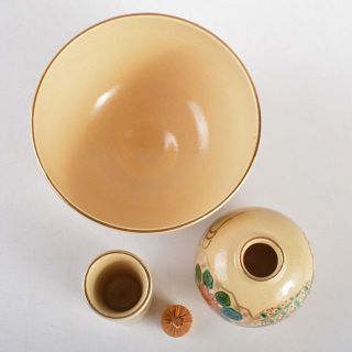 茶道具　黒漆紅葉蒔絵　利休茶箱　棗　茶碗など　十点一式　桐箱付　D　R5395